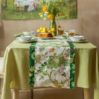 Настолна пътека с американската пасторальной печат на плат със зелени растителни принтом, настолна пътека, капак за тоалетна, кърпа, украса за дома масата за хранене