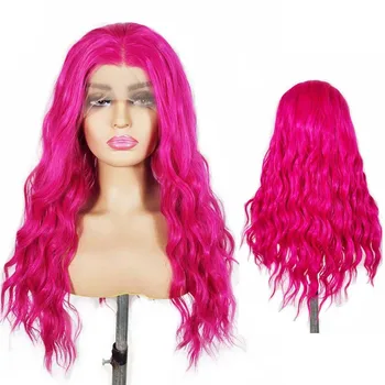 Натурален вълнообразни червено-Розова перука, изработени от синтетична коса за съвсем малък с естествена линия на растеж на косата, Бесклеевой синтетични перука на съвсем малък отпред за жени