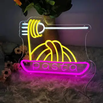 Неонов знак за макаронени изделия с led подсветка Юфка Ramen, хот-дог, пица, Дизайн, Окачен арт магазин, Ресторант зала, стена с захранван от USB