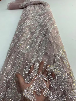 Нигерийская окото лейси плат с пайети ръчно изработени, Африка 2022, висококачествено луксозно тюлевое дантела от мъниста за шивашки сватбена вечерна рокля