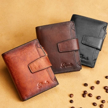 Нов ретро мъжки портфейл от естествена кожа, мъжки портфейл, чанта, мини-малко държач за карти, верига, защита от кражба