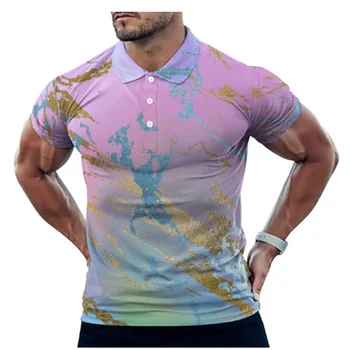 Нова Лятна Мъжка Мода Риза с къси ръкави, Цветен Многоугольная Риза с къси ръкави с 3D Принтом, Harajuku, Градинска Тениска За Отдих и Спорт, Топ с къс ръкав