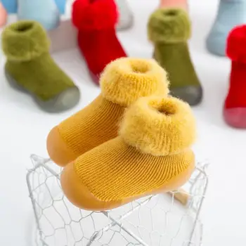 Нова зимна детска плюс кадифе унисекс обувки за бебета, бебешки нескользящие чорапи подметка, утепленная топло градинска обувки