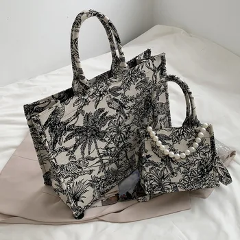 Нова луксозна дизайнерска чанта, маркови чанти с горната дръжка, жаккардовая бродерия, плажна дамска чанта през рамо, чанта-тоут