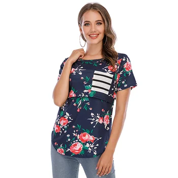 Нова тениска за бременни и кърмещи жени, летни ежедневни блузи с цветен модел за хранене, безплатен дамски дрехи