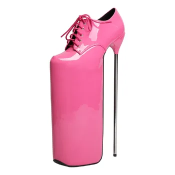 Нови Женски Танцови обувки с дантела, Чубрица обувки на висок ток с Височина 30 см и платформа, Розови Вечерни обувки под Рокля, Дамски обувки-лодки, Мода Големи Размери 46