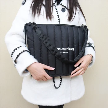 Нови Модни памучни дамски чанти през рамо с космическата накладки, зимни найлонови ватирани чанти за пазаруване, дамски ежедневни чанта за лаптоп за през рамо