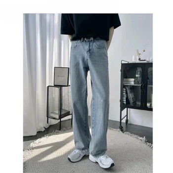 Нови летни мъжки дънкови широки панталони в корейски стил, леки широки свободни дънки, мъжки прав дънкови дълги дънкови панталони, Панталони BS154