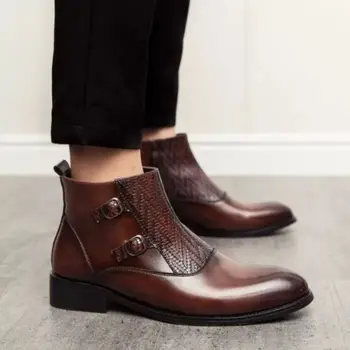 Нови модни мъжки обувки, висококачествени обувки от изкуствена кожа, бизнес модела обувки, монашески обувки с двойна катарама, класически британски стил