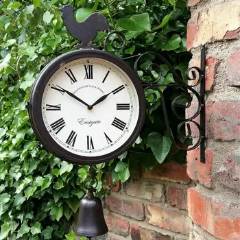 Нови улични, градински часовници от ковано желязо, иновативни двустранни метални стенни часовници, висящи часовник във формата на колокольчика