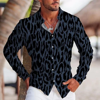 Ново записване, модерни ризи за мъже, случайни леопардовый принт, извънгабаритни топ копчета с дълъг ръкав, мъжки дрехи, клуб куртки и блузи