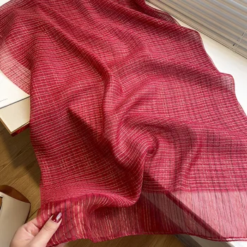 Ново корейското издание Карирани копринен шал Пролетно-есенен шал от естествена коприна тутового дърво, коприна вълнен шал, дълъг шал