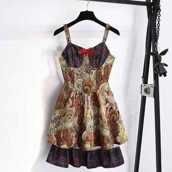 Ново лятно дамско ежедневно сексуално вечер жаккардовое рокля на подтяжках, корейското модно сладко винтажное мини-рокля-прашка