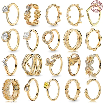 Ново романтично елегантен пръстен от сребро 925 проба златен цвят серия crown butterfly water drop очарователно пръстен елегантен годежен пръстен