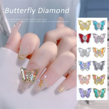 Новост, 5 бр., пеперуда, кристални, дизайн на нокти, двуслойни бижута, Чар, 3D Пеперуда, циркон, Диамант, Аксесоари за декориране на нокти със собствените си Ръце
