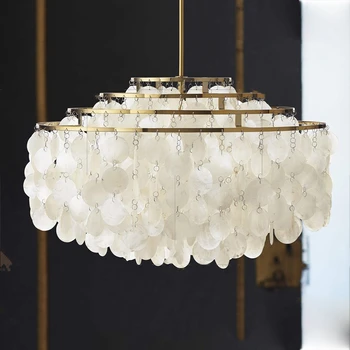 Окачен лампа в скандинавски стил с морска мивка за спални, хол, led полилей във формата на бяла мивки, артистичен интериор, окачена лампа