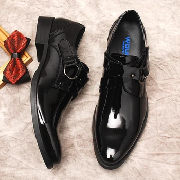 Оксфордские обувки с Монашеским каишка, мъжки обувки са ръчна изработка От Естествена кожа с катарама, Мъжки Модел обувки От Лачена кожа, Официална Сватба Офис Мъжки Обувки