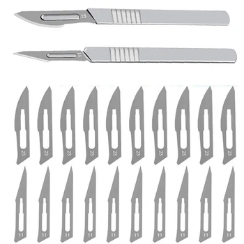 Острието 10шт 11 # 23 # Нож хирургически скалпел от въглеродна стомана + 1бр дръжка за Скалпел САМ Режещ инструмент за Ремонт на печатни платки Хирургически нож за животните