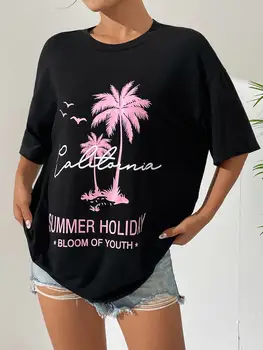 Памучен тениска California Summer Holiday Bloon Of Youth, свободни тениски големи размери, индивидуална градинска риза, модна тениска в стил хипстер