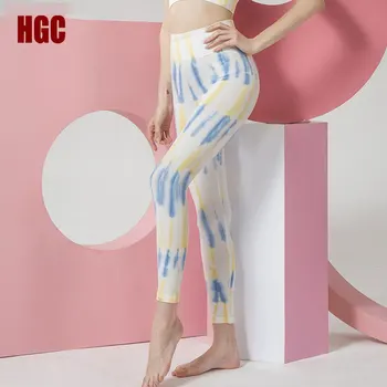 Панталони за йога HGC, Дамски Безшевни гамаши с висока талия, с принтом под формата на вратовръзката, еластични спортни секси тънки чорапогащи за фитнес