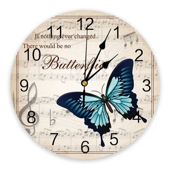 Пеперуда Ретро Музикална нота, стенни часовници, за да спални, големи модерни кухненски кът кръгли стенни часовници, часовници за всекидневна, домашен декор