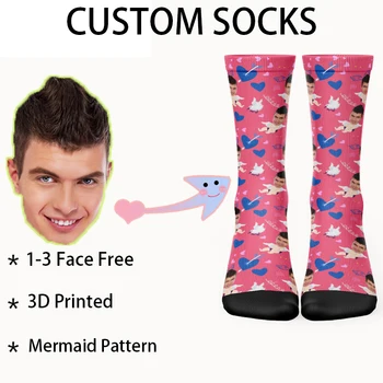 Персонални мъжки дамски чорапи Безплатна доставка С вашия текст, изображение на лицето, русалочьим модел, чорапи по поръчка със снимка