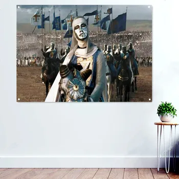 Плакат с масонскими средновековни войни, реколта знамена и банери, декори за помещения, флаг Рицар тамплиера, банер от полиестер, виси на стената A1