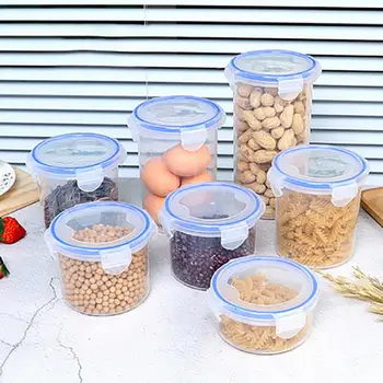 Пластмаса, 1 комплект, Банка за зърно Широко приложение, кутия за съхранение на зърнени храни с капак, резервоар за съхранение на зърно, Добра пропускливост, предмети от бита