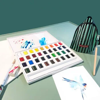 Плътен Акварел комплект 12/24/36 цветове, професионален комплект за рисуване, включително и водна четка за художествени материали