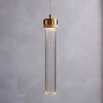 Постмодернистский Дългата стъклена окачена лампа, прозрачна шарени тръба, стъклени висящи лампи, креативна хол, нощни осветителни тела за спалнята, в скандинавски стил