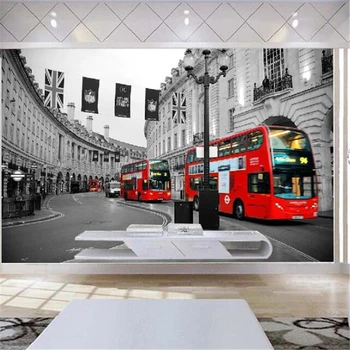 Потребителски тапети 3d фотообои ретро фон на стената червен автобус в лондон на улица дневна спалня декоративна живопис 3d тапети