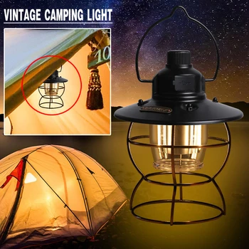 Преносим ретро фенер за къмпинг 3 режима на осветление, Лампа за палатка Подвесная USB лампа Акумулаторна лампа Градински фенер за нощуване на открито