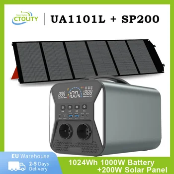 Преносим слънчев генератор 1024 Wh 1000 W, електростанция Lifepo4, Къмпинг, 100 W, Слънчеви панели, Пълен комплект енергийни системи