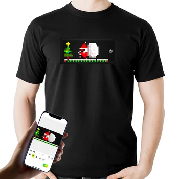 Програмируеми led тениска Със светлинен скролиране, Анимация с индивидуален текстов модел, управление на приложението, акумулаторна светодиодна тениска, празнична риза