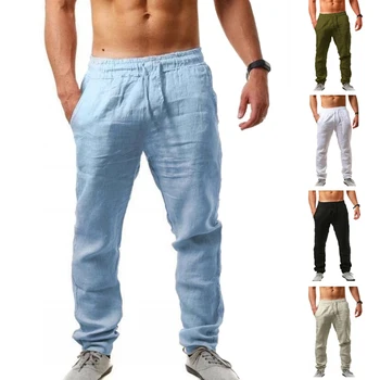 Пролетно-Есенни Нови мъжки памучни панталони от коноп, Мъжки Модни Битови Газови Обикновена Ленени Панталони за Фитнес, Градинска облекло M-3XL