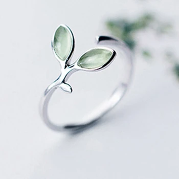Прост пръстен с листа във формата на котешки очи, модерни геометрични пръстени сребро, бижута, индивидуалност, клон, популярни пръстени за отваряне на листа