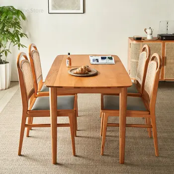 Проста маса от ратан, мебели за трапезария, модерни маси от масивно дърво, японски, маса за хранене и стол за малък апартамент G