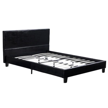 Проста рамка на легло от полиуретан, здрава метална конструкция в реален размер, модерен стил, черен, лесно се монтира [В наличност в САЩ]