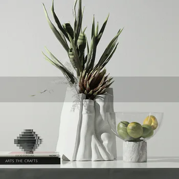 Просто модерно домашно изкуството на Черно-Бялата керамична ваза Офис продажби Модельная стая Меки декорация на Цветя, Декорации