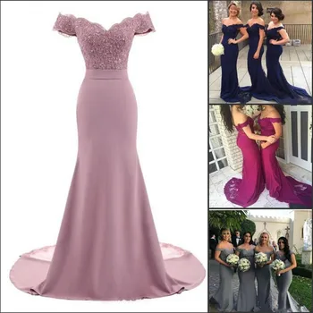 Работа-розови рокли на шаферките Русалка с цветя, завързана аппликацией от мъниста, V-образно деколте, вечерна рокля за гости с открити рамене, гост