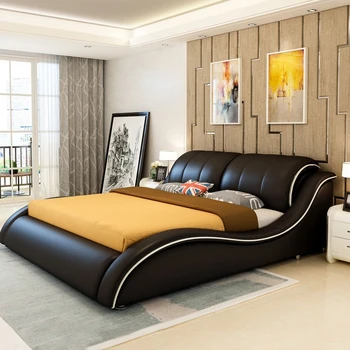 Рамка на легло от естествена кожа, с правоъгълна подложка, Camas, двойни легла, обзавеждане спалня с подсветка за 2 лица (размер, цвят, може да персонализирате