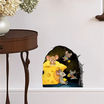 Реалистични стикери за стена с мишката норой за ъглово стълбище, Забавни мишката, декоративна стикер на стената, винил Плъхове, тапети, Декорация на детска стая
