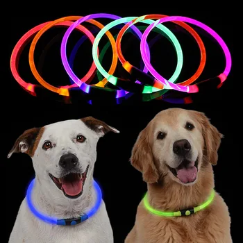 Регулируем нашийник за домашни кучета, led нощен мигащ светлинен нашийник за кучета, Яка от оптична тръба за яка за кучета, led лампа, S, M, L