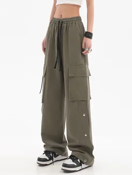 Реколта панталони-карго 90-те години, дамски модерен панталон с ниска талия, есен нов гащеризон 2022, провиснал прави Дънки армейского зелен цвят, Размер Оверсайз