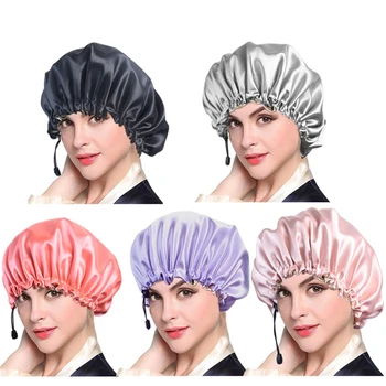 Сатен-шапки за коса, Регулируем шапка за душ за нощен сън, шапки, шапка за душ, аксесоари за полагане на увивни еластична коса