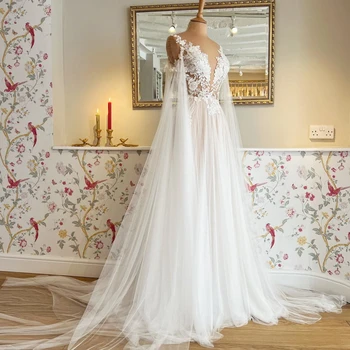 Сватбена рокля Molisa с дълбоко V-образно деколте, тюлевые апликации, богемные бели шаферски рокли за жени 2023, безплатна доставка за страната, сватбена рокля