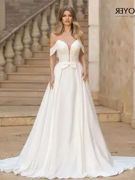 Сватбена рокля във формата на Сърце 2023, Модни Сатенени Колани С Лък, Трапециевидное Принцеса Рокля на Булката BECHOYER AS103, Големи Размери, Vestido de Noiva