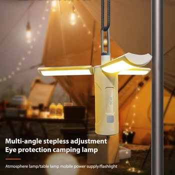 Сгъваема лампа за къмпинг, 4 режима на осветление, акумулаторна батерия електрически фенер с мека светлина, водоустойчив от силикон на една кука за улици