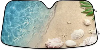 Сенника на предното стъкло на превозното средство Морска звезда, летен плаж, на пясъчна вълна, Сгъваема сенника, защита от слънчева светлина и ултравиолетови лъчи, автомобилен интериор