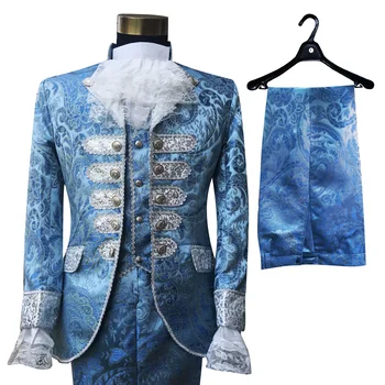 Синьо royal мъжки костюм средновековния Ренесанс, сценичното представяне, Чаровен принц от приказките на Уилям Колониални етап костюми